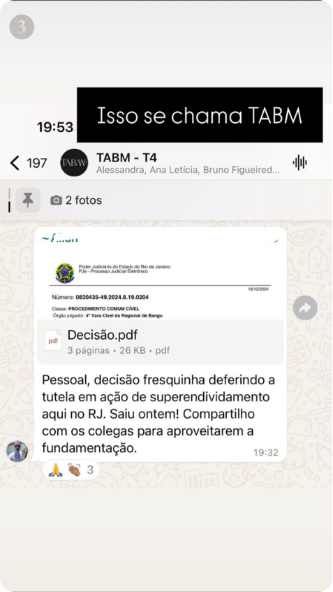 Print de WhatsApp: tutela deferida em ação de superendividamento no RJ.