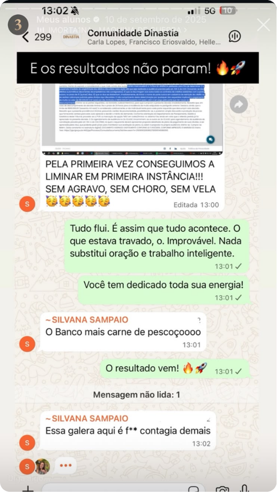 Print de WhatsApp: liminar em primeira instância, sem agravo.