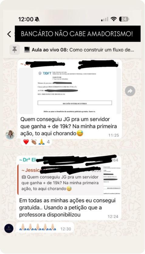 Print de WhatsApp: gratuidade de justiça para um servidor que ganha mais de R$ 19 mil, na primeira ação.
